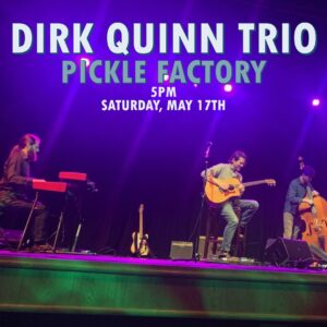The Dirk Quinn Trio play on a stage
