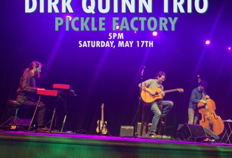 The Dirk Quinn Trio play on a stage