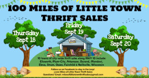 flyer for 100 miles of little town thrift sales in durand and arkansaw wisconsin