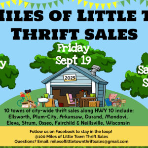 flyer for 100 miles of little town thrift sales in durand and arkansaw wisconsin
