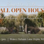 wedding venue with the words "Save the Date: Fall Open House Wednesday, Sept. 24th at 4pm-7pm at W9602 Balsam Lane, Pepin, WI 54759"