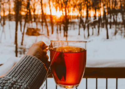 Drinking tea on a winter morning