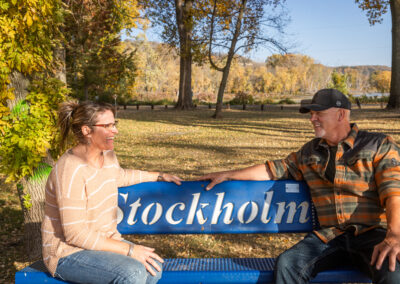 A couple enjoying a fall day in Stockholm Village Park